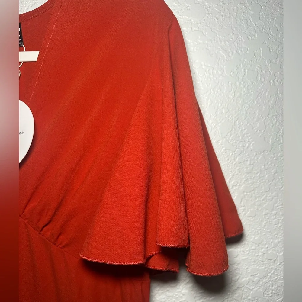 Elegant Orange Midi Classic Pinup Inspired Short Sleeve Women’s Dress Size Large - Picture 7 of 9